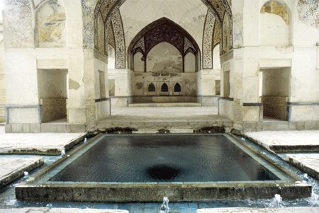 Bagh-e Fin; Southwest Pavilion |pool fed by spring via a qanat (subterranean aquaduct) | photograph: 1997 | Islamic Art and Architecture Collection (Sheila Blair, Jonathan Bloom, Walter Denny)
