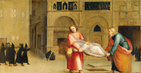 Ridolfo Ghirlandaio| Tobias and Tobit Burying a Dead Man in Front of the Bigallo; 1515|Loggia del Bigallo, Florence, Italy | (c) 2006, SCALA, Florence / ART RESOURCE, N.Y.; scalarchives.com; artres.com