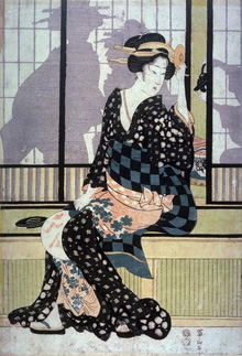 Eizan, Furyu yusuzumi sanbijin (Three elegant women enjoying the evening cool), circa 1810 – 1820. Image and data from the Fine Arts Museums of San Francisco