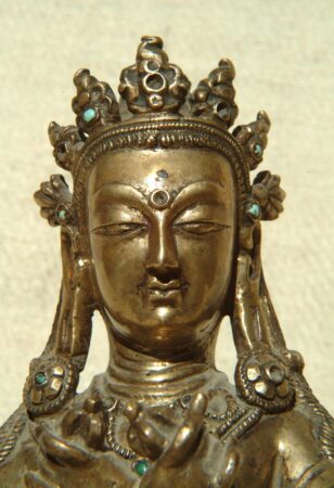 Himachal Pradesh, Lahaul-Spiti, Dankhar Gompa, India. Vajradhara (Jina) Buddha, detail. c. 15th-16th century.ca. metal (bronze?), turquoise. Image and data provided by Rob Linrothe.