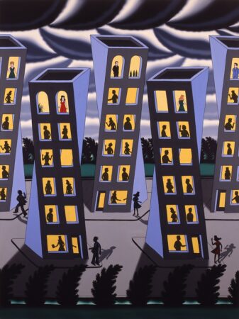 Roger Brown. Windy City Simultaneity. 1980. Oil on canvas. Image and data provided by the Roger Brown Study Collection, School of the Art Institute of Chicago.