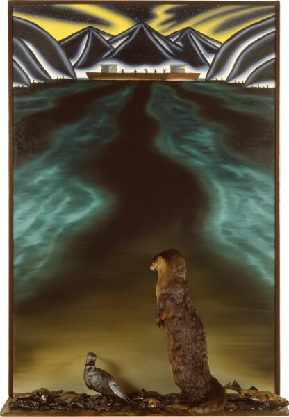 Roger Brown. XXX Exxon. 1989. Oil on canvas, mixed media. Image and data provided by the Roger Brown Study Collection, School of the Art Institute of Chicago.