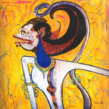 Pacita Abad. Portrait of Hanuman. 1997. Oil, beads, buttons, sequins, batik cloth on stitched and padded canvas. Image and data provided by © Pacita Abad Art Estate