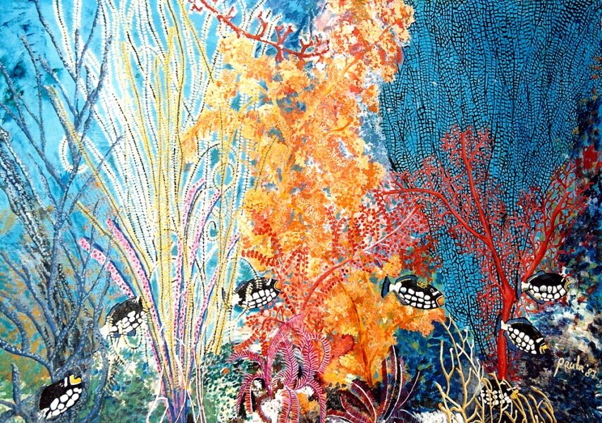 Pacita Abad. Underwater paradise. 1987. Acrylic, mirrors, buttons, sequins on stitched and padded canvas. Image and data provided by © Pacita Abad Art Estate