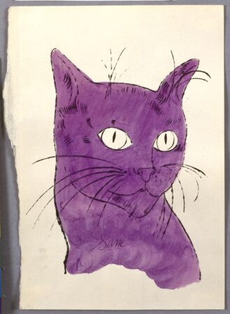Andy Warhol, printed by Seymour Berlin, written by Charles Lisanby. 25 Cats Name[d] Sam and One Blue Pussy By Andy Warhol (book). Sam (illustration). Offset lithograph and watercolor on Mohawk paper. Artwork and Image © The Andy Warhol Foundation for the Visual Arts, Inc.