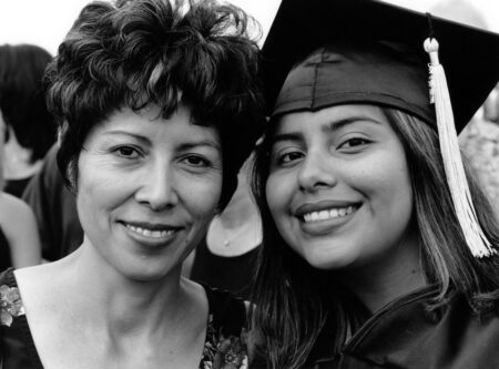 Frank Cancian. Esperanza Mejia with her daughter, Gabi (Orange County Housecleaners). 2000. Black-and-white photograph. © 2000 Frank Cancian. Image and data provided by University of California Irvine Libraries.