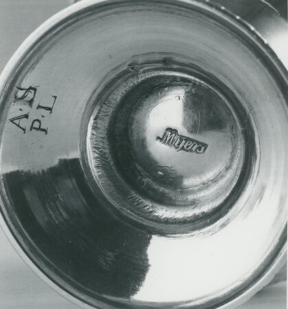 Myer Myers. Creampot (detail showing embossed mark). 1765-76. Image and original data provided by Sterling and Francine Clark Art Institute