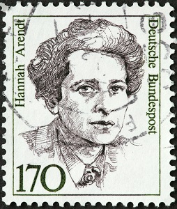 German postage stamp featuring Hannah Arendt, German philosopher and writer