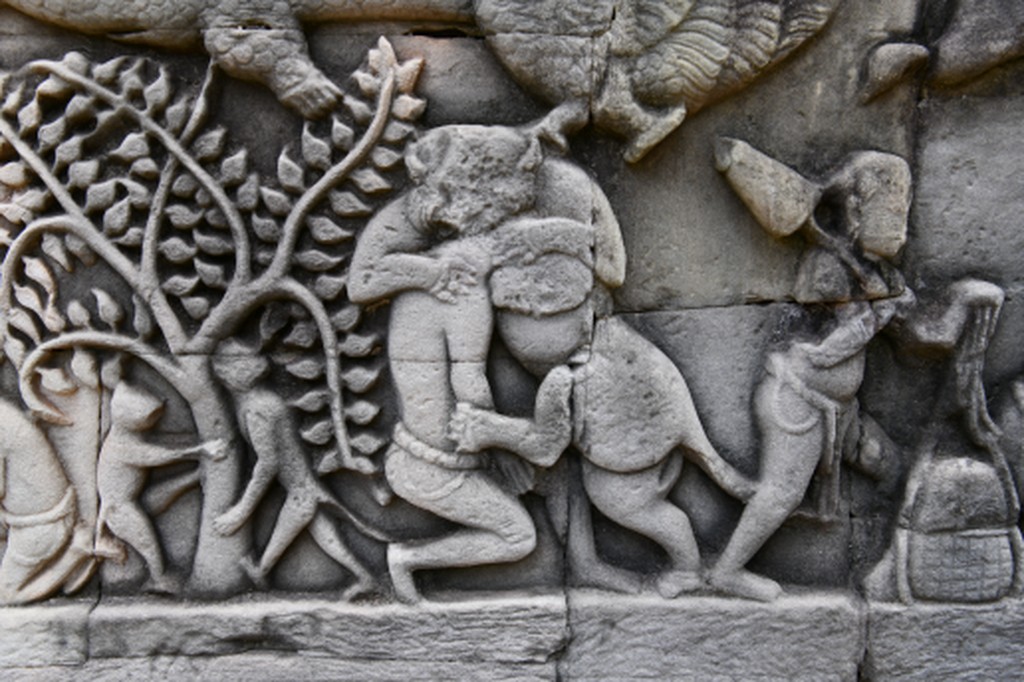 Bayon, Tiger biting a man’s neck. Late 12th-late 13th centuries.