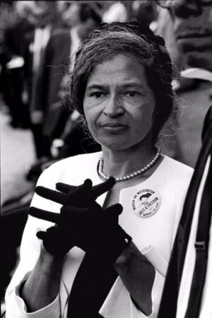 Photograph of Rosa Parks at demonstration, Washington, D.C. 1963.