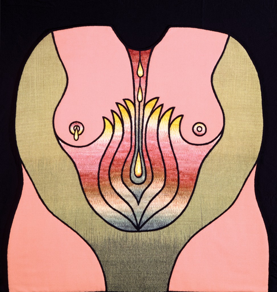 Birth garment. Dyeing, spinning, weaving, and needlepoint on fabric.