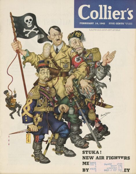 Magazine cover of axis leaders in military uniform featured in Collier's magazine.