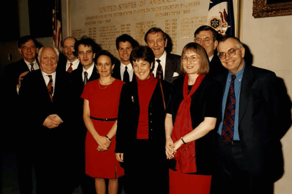 A photograph taken during JSTOR-JISC 25 year agreement signing event in the UK in 1998