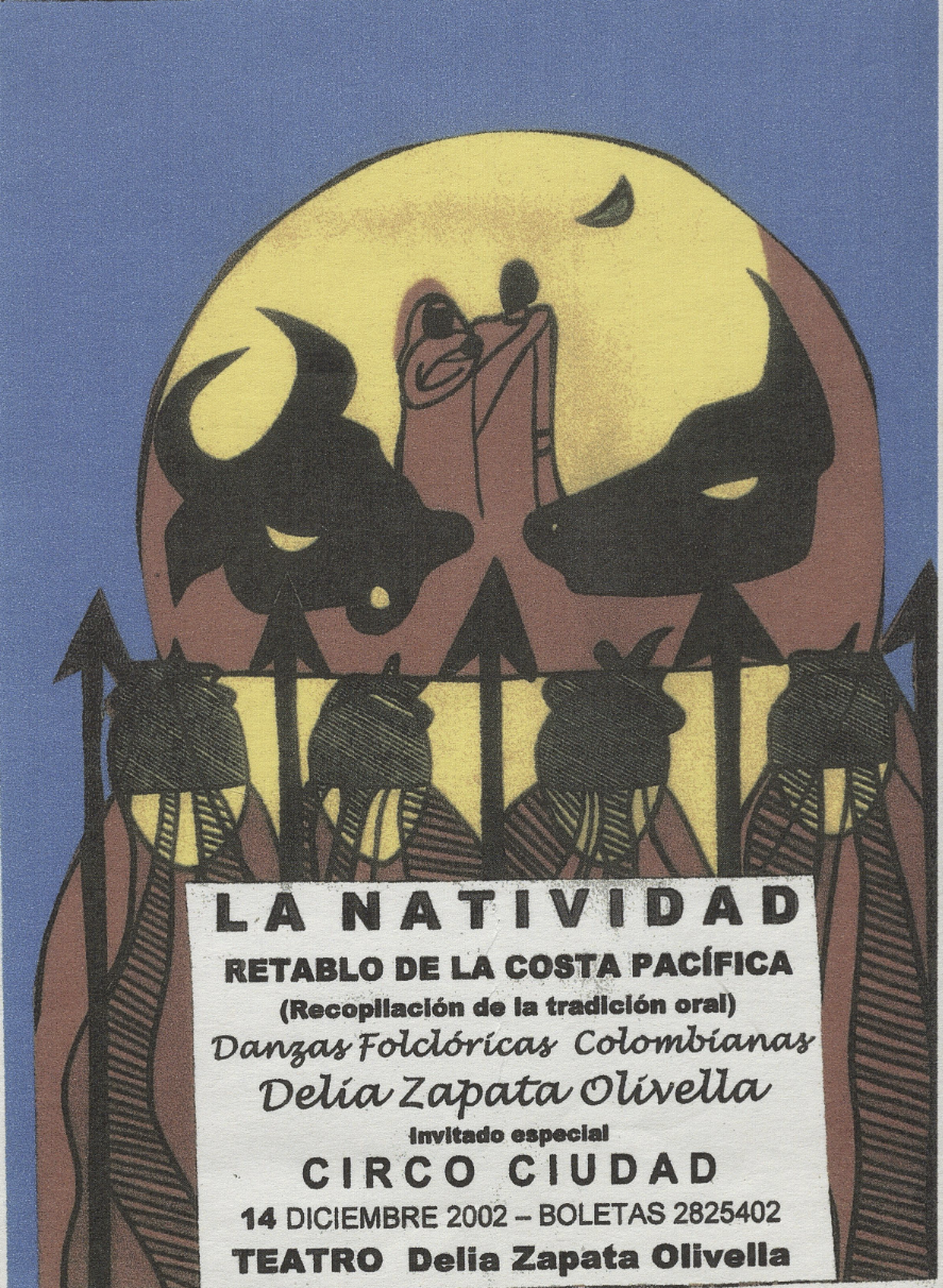 Illustrated Spanish-language poster for “La Natividad”: a stylized nativity beneath a large yellow moon, flanked by oxen and silhouetted figures; event details below.